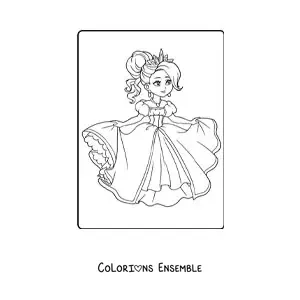 Coloriage d’une petite fille princesse avec une belle robe