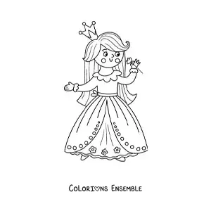 Coloriage d’une princesse kawaii avec une rose