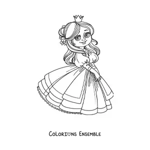 Coloriage d’une jolie princesse animée avec des gants