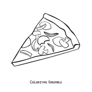Image à colorier d'une part de pizza avec plusieurs ingrédients