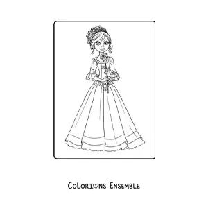 Coloriage d’une princesse élégante avec une rose