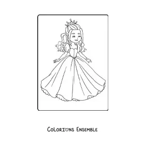 Coloriage d’une jolie princesse joyeuse