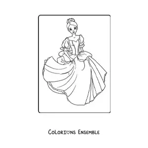 Coloriage d’une princesse triste dans une belle robe