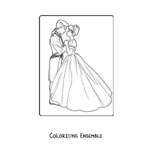 Coloriage d’une princesse dansant avec le prince
