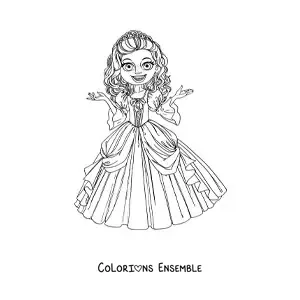 Coloriage d’une princesse animée dans une jolie robe