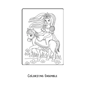 Coloriage d’une princesse animée à cheval