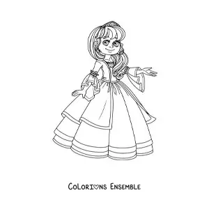 Coloriage d’une princesse en robe ancienne