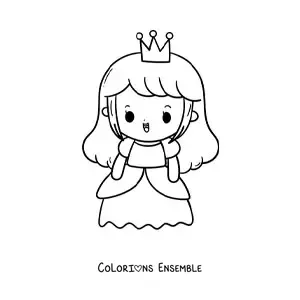 Grand coloriage d’une princesse kawaii
