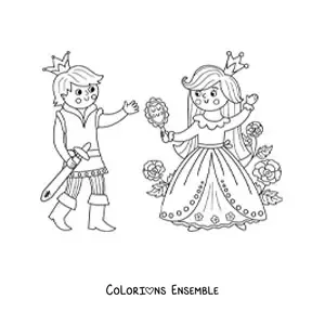 Coloriage d’un prince et d’une princesse kawaii