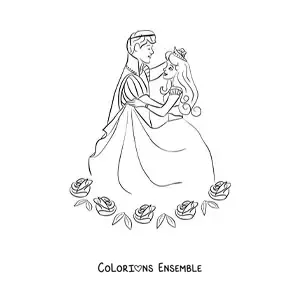 Coloriage d’un jeune prince dansant avec une princesse
