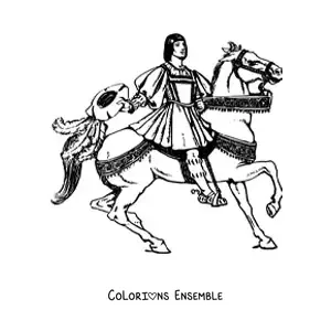 Coloriage d’un prince médiéval montant à cheval