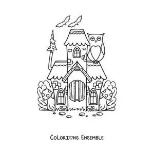 Coloriage d’un château enchanté dans une forêt magique