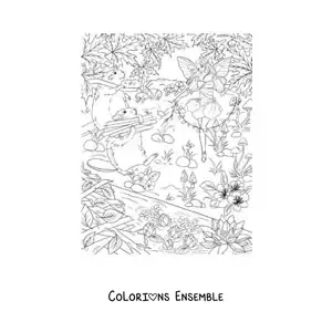 Coloriage d’une belle fée des animaux avec des castors dans la forêt enchantée