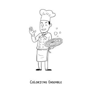 Image à colorier d'un chef avec une pizza