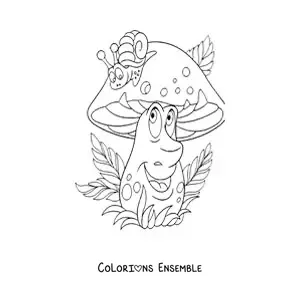 Image à colorier d'un champignon rigolo accompagné d'un escargot
