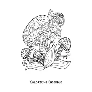 Image à colorier de champignons avec un escargot dans le style Zentangle