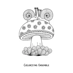 Image à colorier d'un champignon avec des escargots dans le style Zentangle
