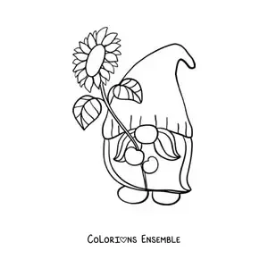 Image à colorier d'un gnome de jardin avec un tournesol