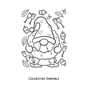Image à colorier d'un gnome de Noël avec une couronne