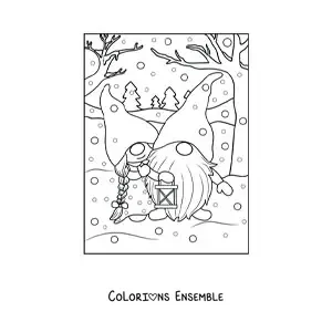 Image à colorier d'un couple de gnomes amoureux en hiver
