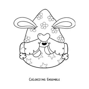 Image à colorier d'un gnome avec un oeuf de Pâques