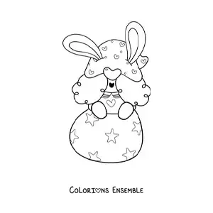 Image à colorier d'un gnome assis sur un oeuf de Pâques