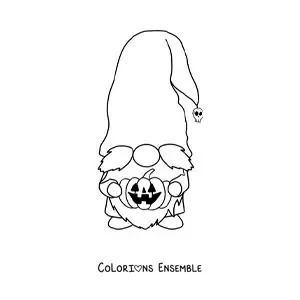 Image à colorier d'un gnome d'Halloween avec une citrouille