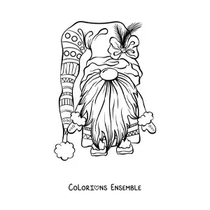 Image à colorier d'un gnome de Noël rigolo