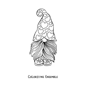 Image à colorier d'un gnome de la Saint-Valentin