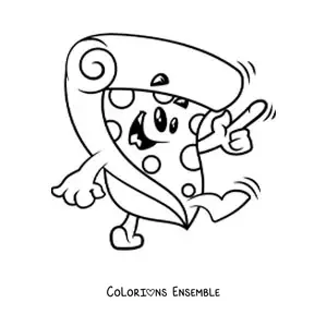 Image à colorier d'une pizza animée qui salue