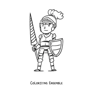Image à colorier d'un chevalier héroïque rigolo