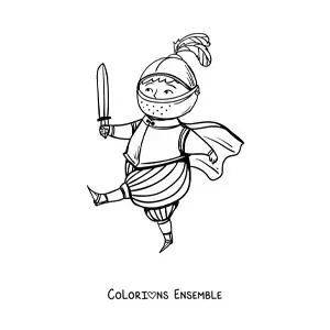Image à colorier d'un chevalier rigolo avec un casque