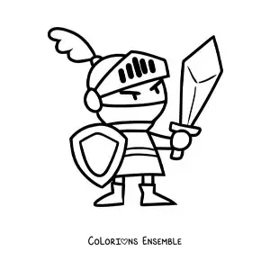 Image à colorier d'un dessin de chevalier avec une épée et un bouclier