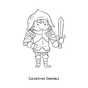Image à colorier d'un chevalier rigolo avec une armure et une épée