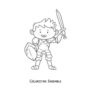 Image à colorier d'un chevalier d'autrefois rigolo