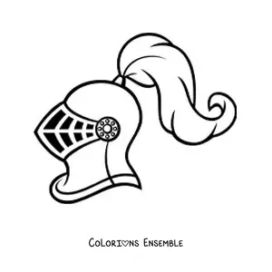 Image à colorier d'un casque de chevalier médiéval vu de profil