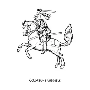 Coloriage d'un chevalier en armure étincelante sur son destrier