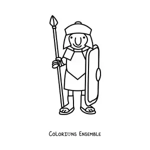 Image à colorier d'un centurion romain rigolo avec un casque
