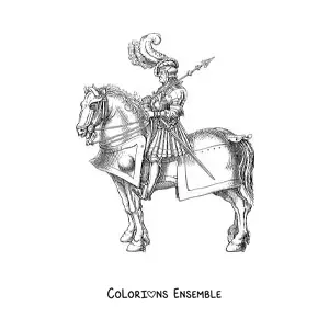 Coloriage d'un chevalier réaliste en armure étincelante sur son destrier