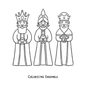 Image à colorier des Rois mages rigolos