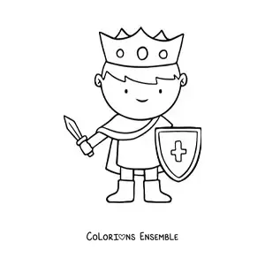 Image à colorier d'un roi kawaii avec une épée