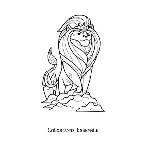 Image à colorier d'un roi lion rigolo