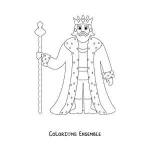 Image à colorier d'un roi du Moyen Âge rigolo