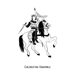 Image à colorier d'un roi combattant à cheval avec une épée