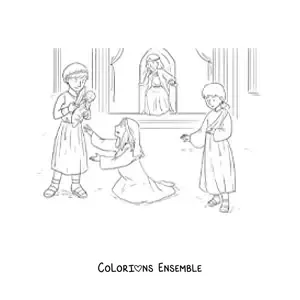 Image à colorier d'un roi et de ses sujets
