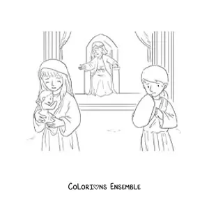 Image à colorier d'un roi et de ses sujets