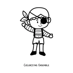 Coloriage d'un petit garçon pirate animé facile