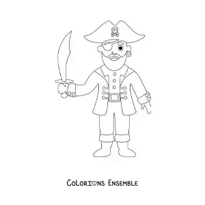 Coloriage d'un vieux pirate animé avec une épée