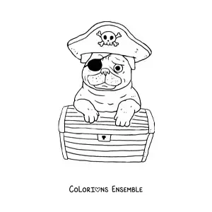 Coloriage d'un carlin pirate animé