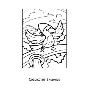 Coloriage d'un perroquet pirate animé sur un bateau